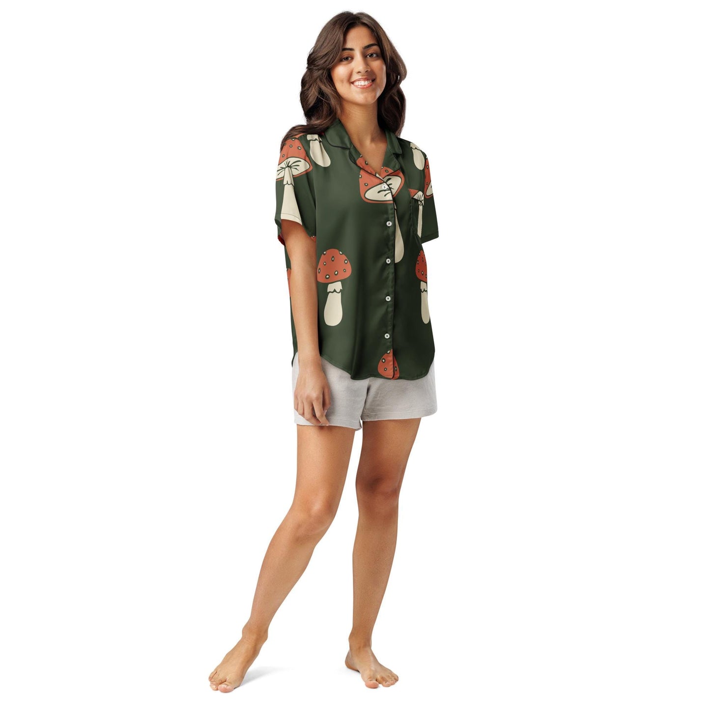 Chemisier de pyjama pour femme - Vert Champignon – Manches courtes - Léger, doux et confortable