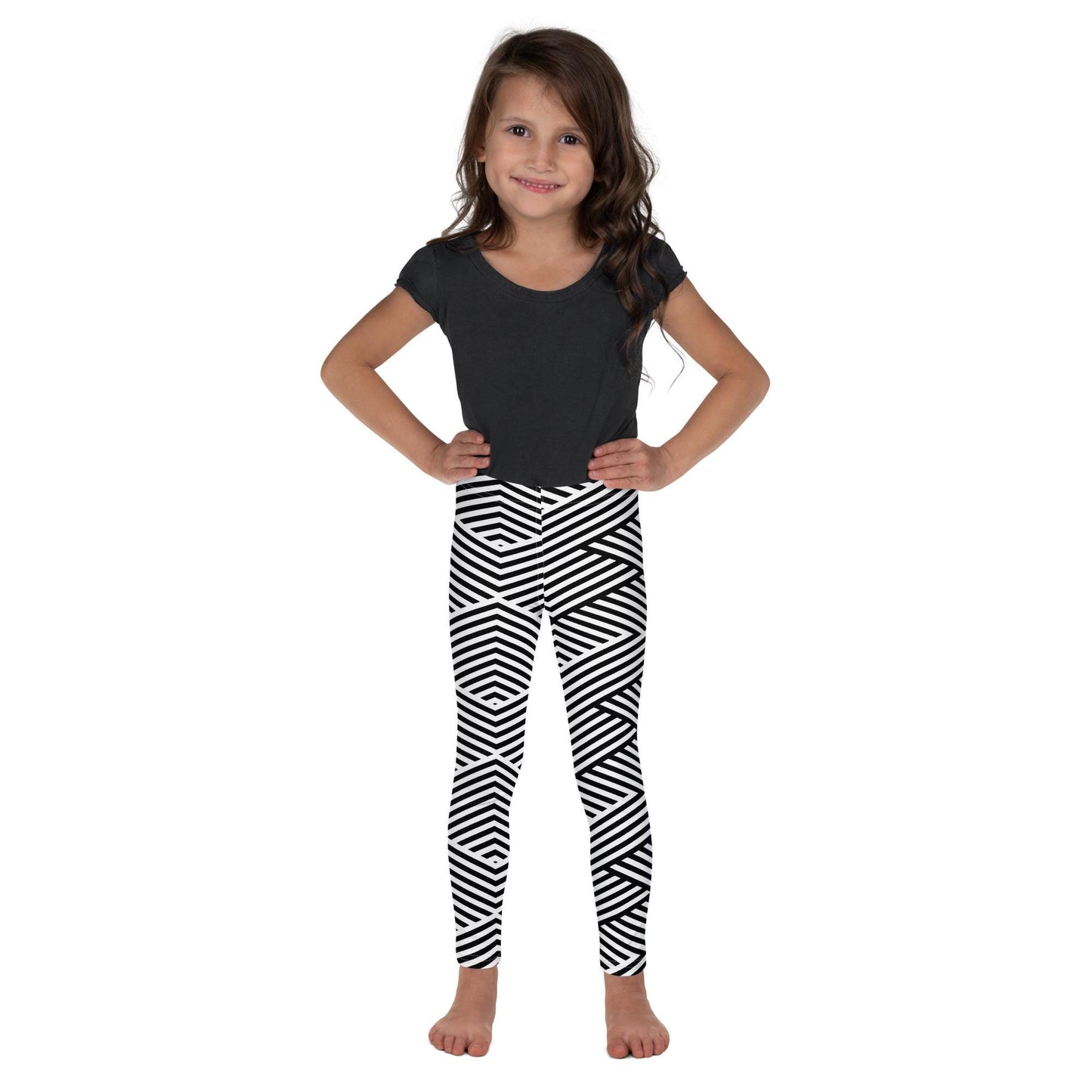 Legging pour petite fille – Blanc & Noir à rayures – Doux, extensible, toutes saisons – Graphique