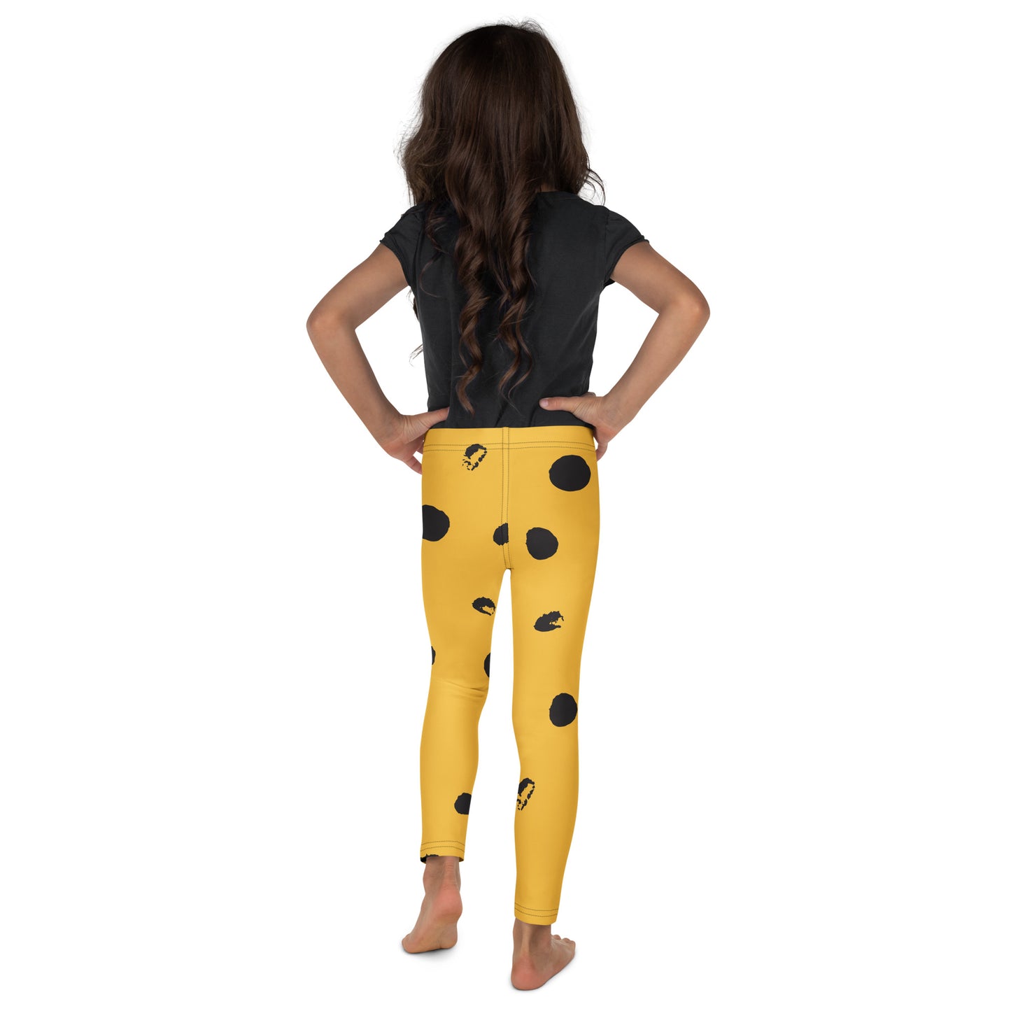 Legging pour petite fille – Jaune & Noir – Doux, extensible, toutes saisons – Motif Gymnaste Danseuse