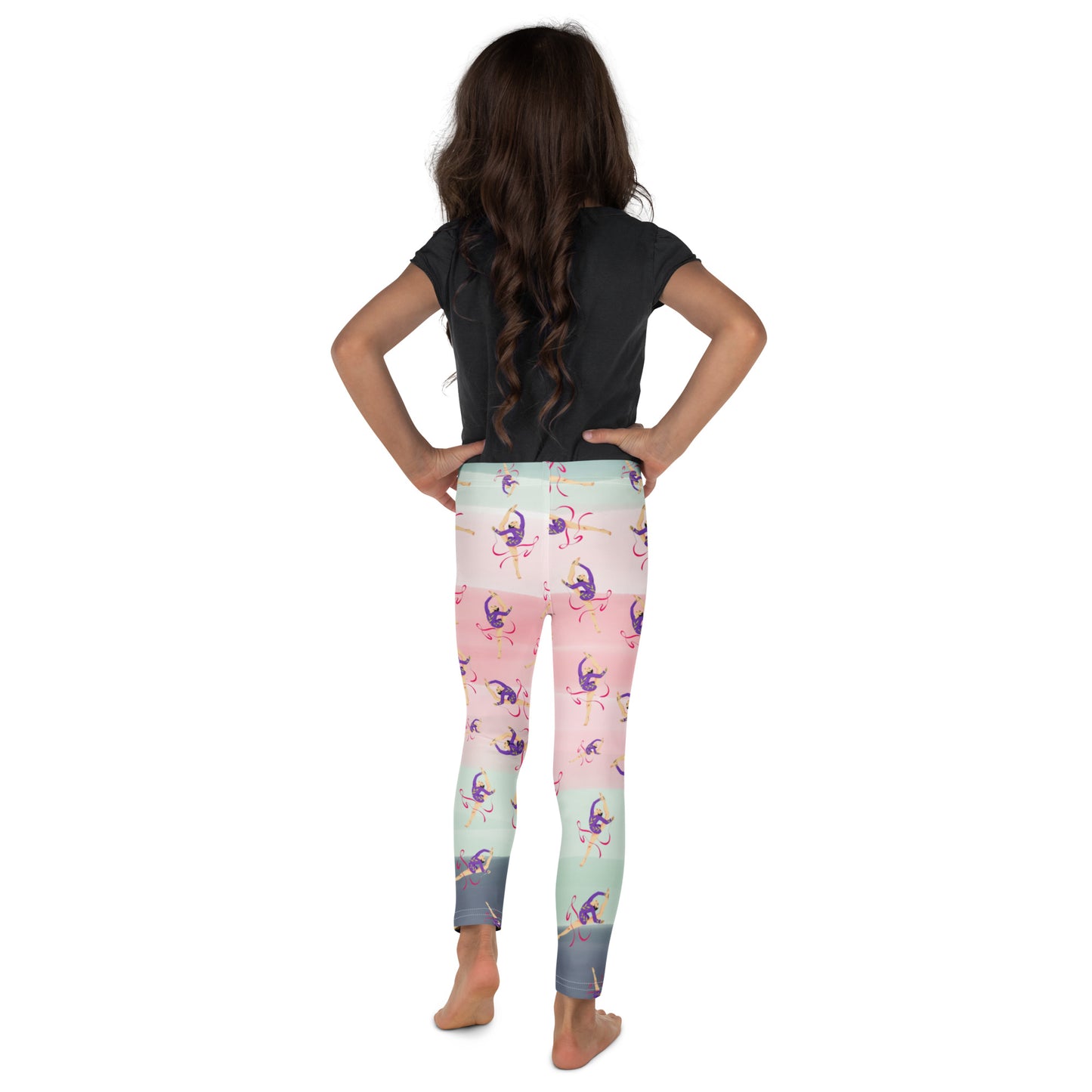 Legging pour petite fille – Dégragé Rose Kaki – Doux, extensible, toutes saisons – Motif Gymnaste Danseuse