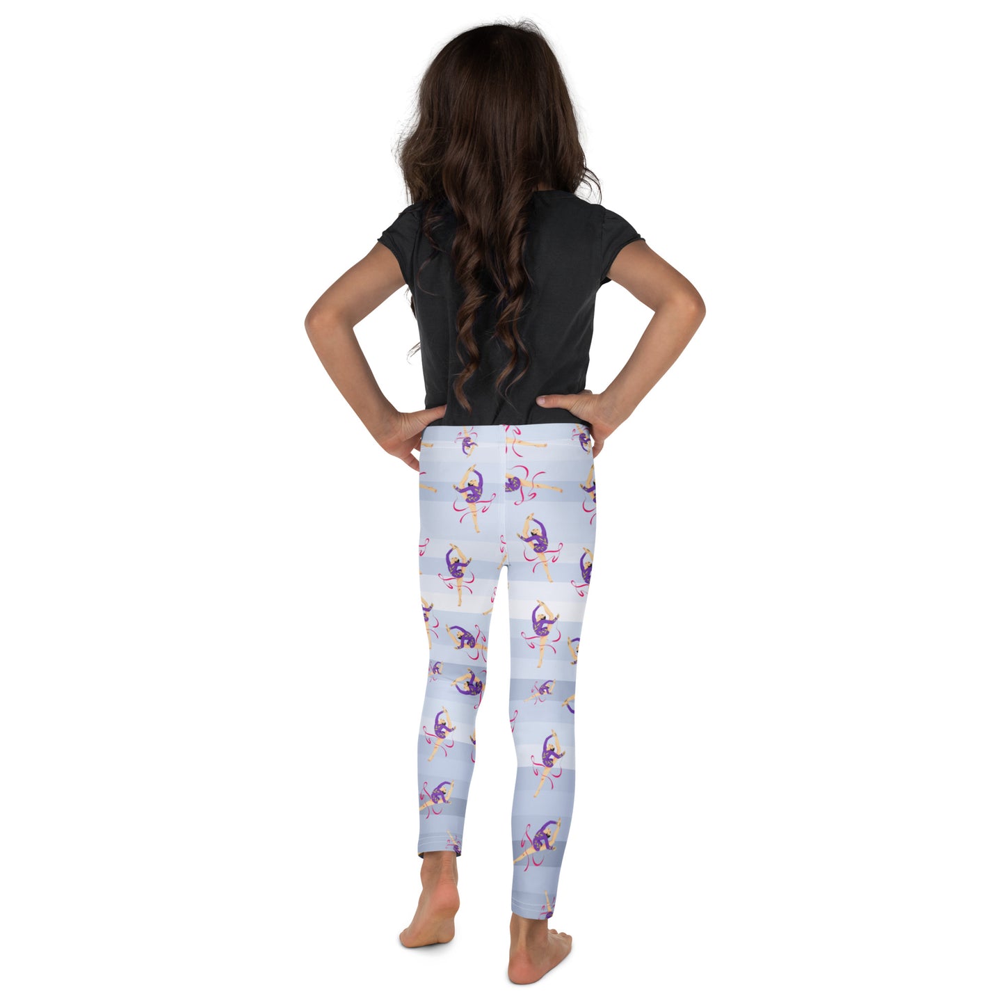 Legging pour petite fille – Dégradé Bleu Clair – Doux, extensible, toutes saisons – Motif Gymnaste Danseuse