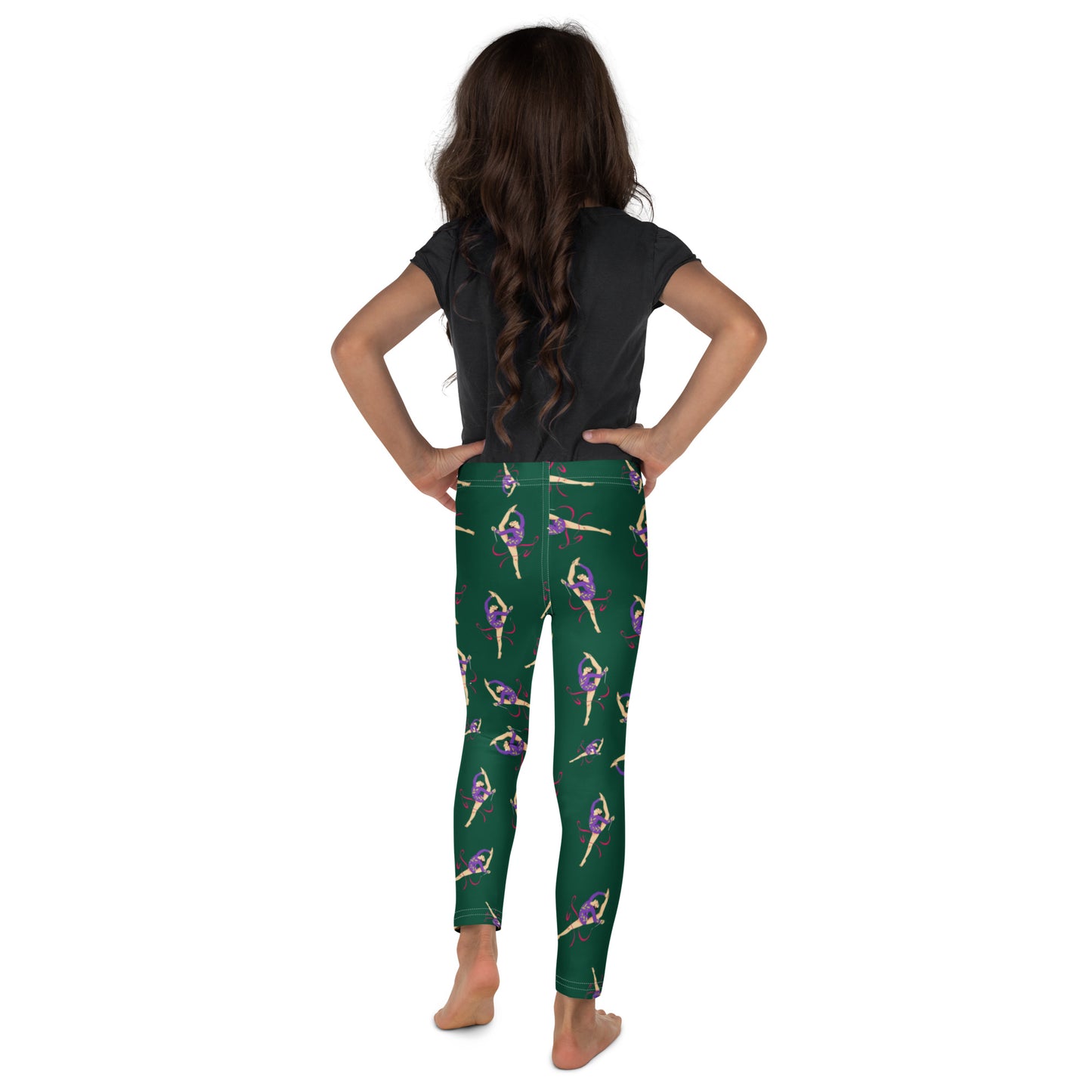 Legging pour petite fille – Vert Sapin – Doux, extensible, toutes saisons – Motif Gymnaste Danseuse