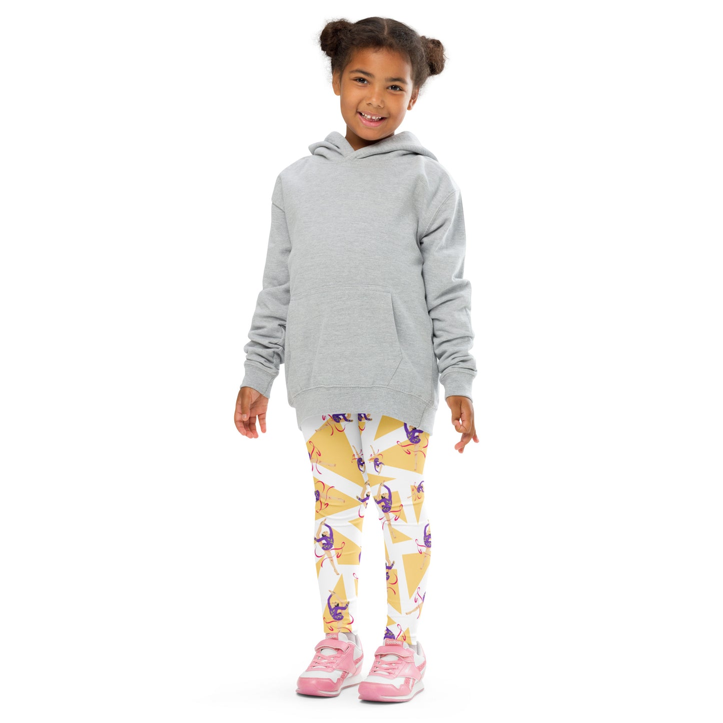 Legging pour petite fille – Blanc & Jaune – Doux, extensible, toutes saisons – Motif Gymnaste Danseuse
