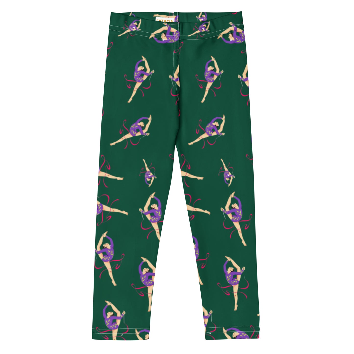 Legging pour petite fille – Vert Sapin – Doux, extensible, toutes saisons – Motif Gymnaste Danseuse