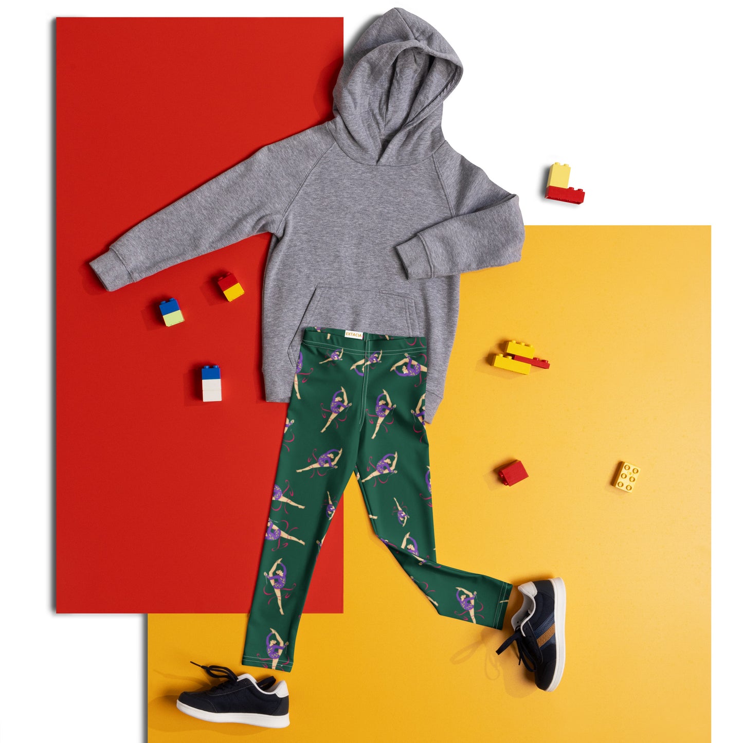 Legging pour petite fille – Vert Sapin – Doux, extensible, toutes saisons – Motif Gymnaste Danseuse