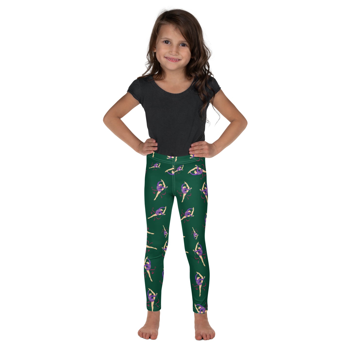 Legging pour petite fille – Vert Sapin – Doux, extensible, toutes saisons – Motif Gymnaste Danseuse