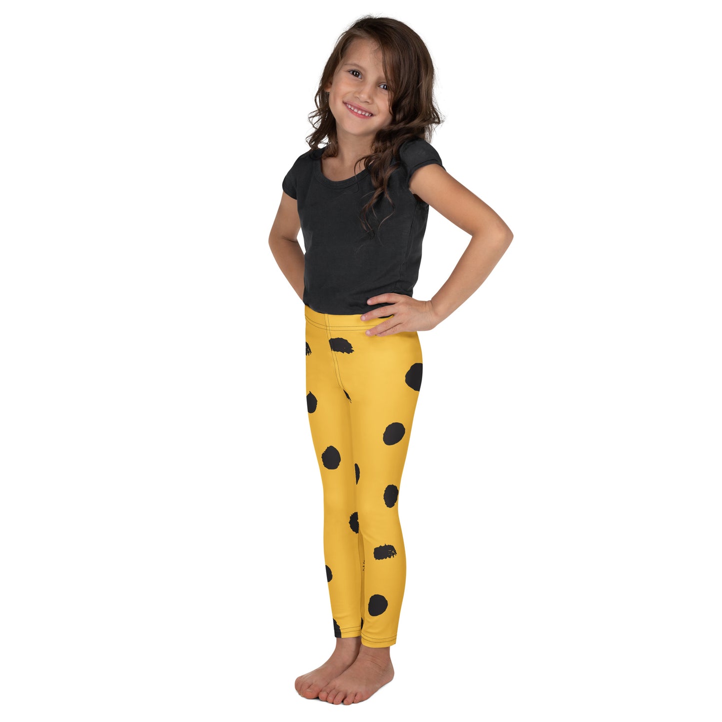 Legging pour petite fille – Jaune & Noir – Doux, extensible, toutes saisons – Motif Gymnaste Danseuse