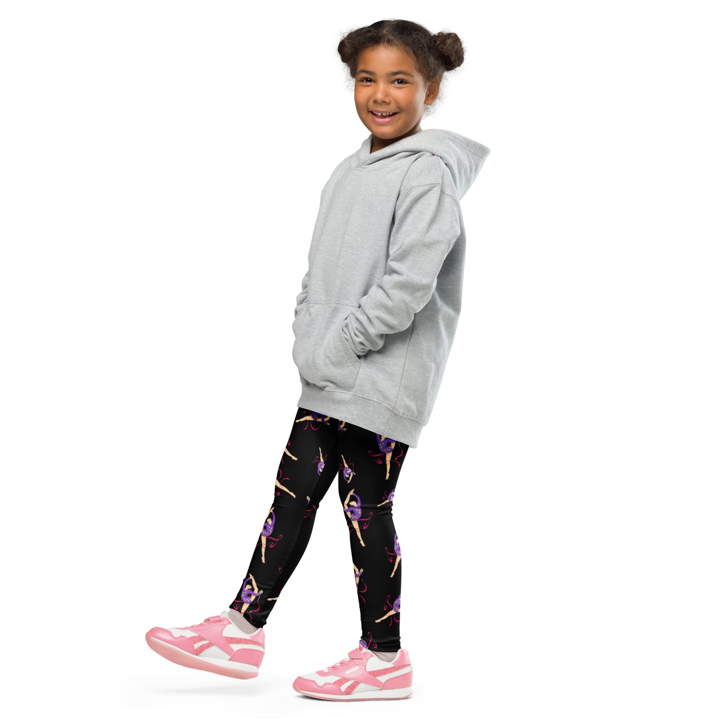 Legging pour petite fille – Noir – Doux, extensible, toutes saisons – Motif Gymnaste Danseuse