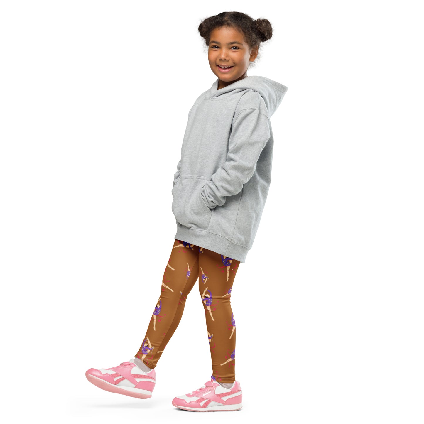 Legging pour petite fille – Caramel – Doux, extensible, toutes saisons – Motif Gymnaste Danseuse