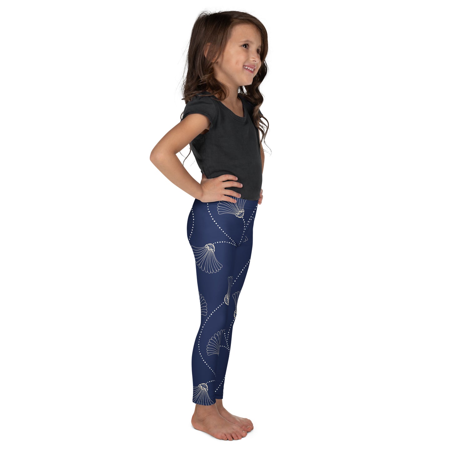 Legging pour petite fille – Bleu Fleuri – Doux, extensible, toutes saisons – Motif Gymnaste Danseuse