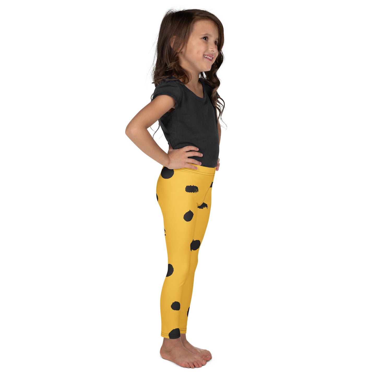 Legging pour petite fille – Jaune & Noir – Doux, extensible, toutes saisons – Motif Gymnaste Danseuse