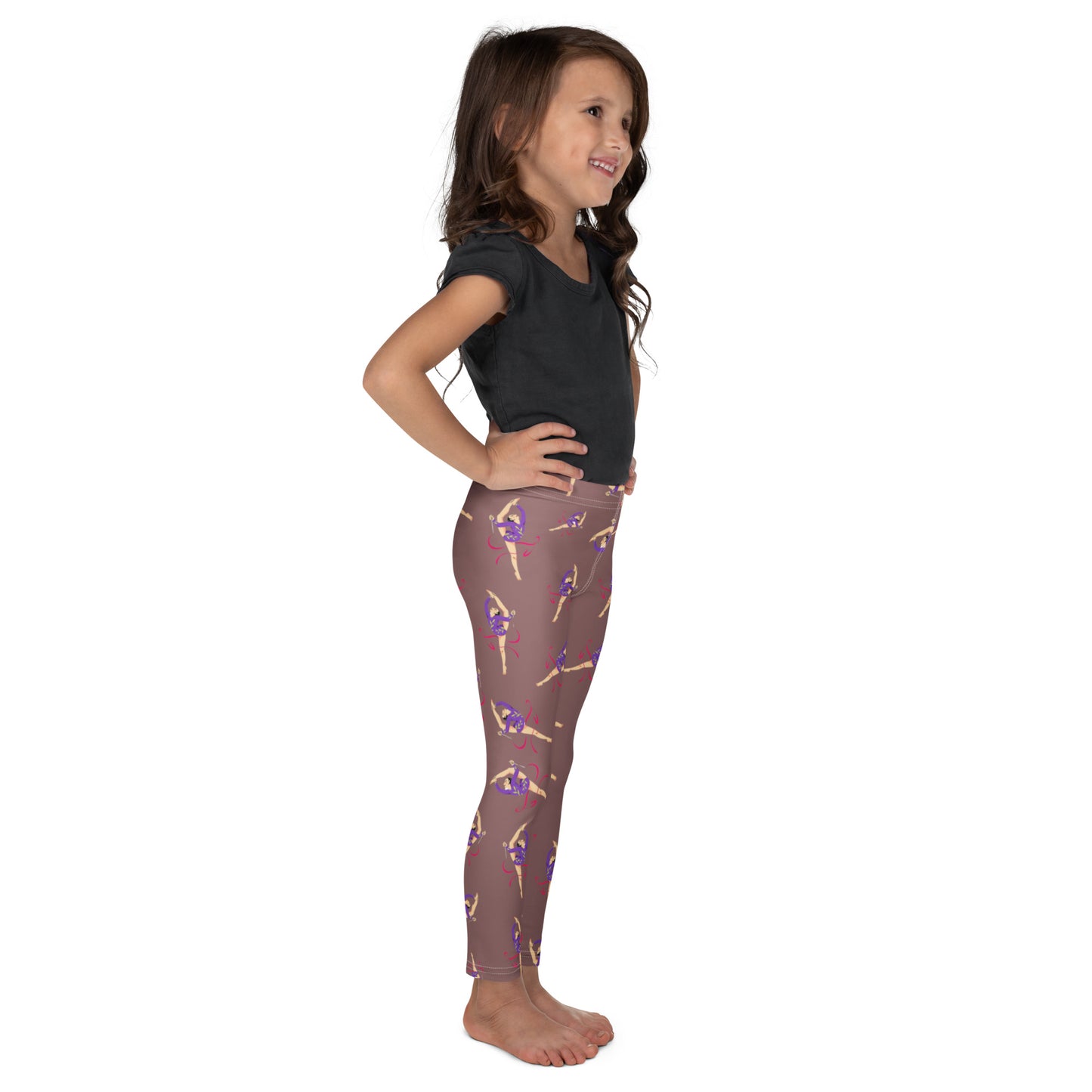 Legging pour petite fille – Vieux Rose – Doux, extensible, toutes saisons – Motif Gymnaste Danseuse