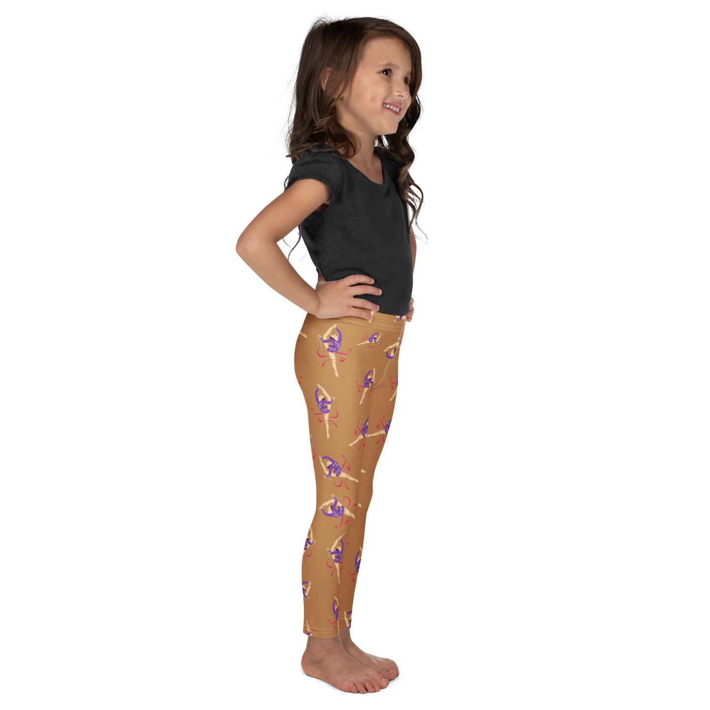 Legging pour petite fille – Camel – Doux, extensible, toutes saisons – Motif Gymnaste Danseuse