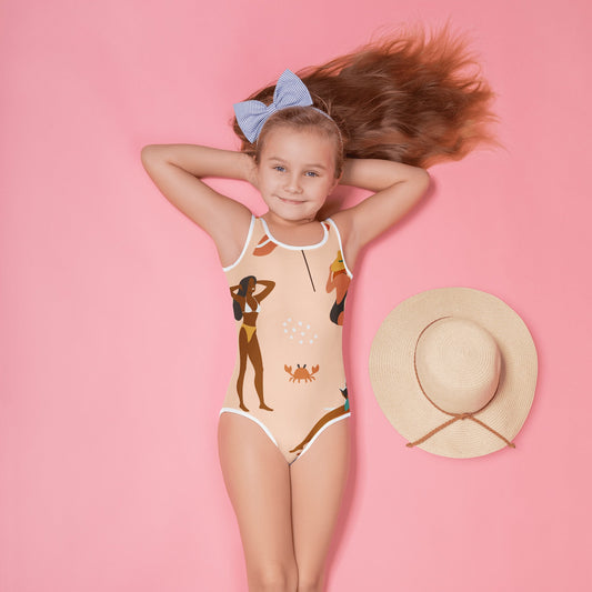 Maillot de bain 1 pièce pour petite fille – Saumon – Confort, maintien & séchage rapide – Design Estival