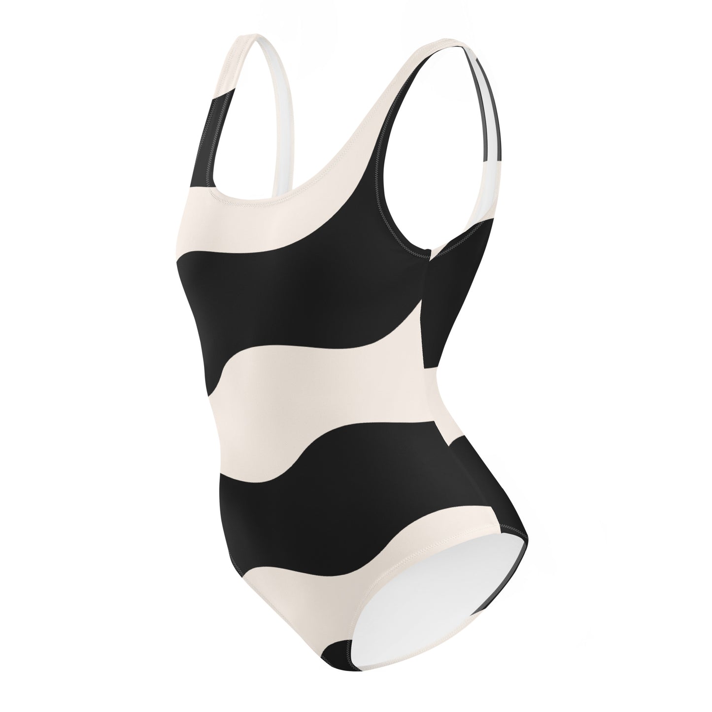 Maillot de bain 1 pièce pour femme – Beige & Noir – Confort, maintien & séchage rapide – Graphique