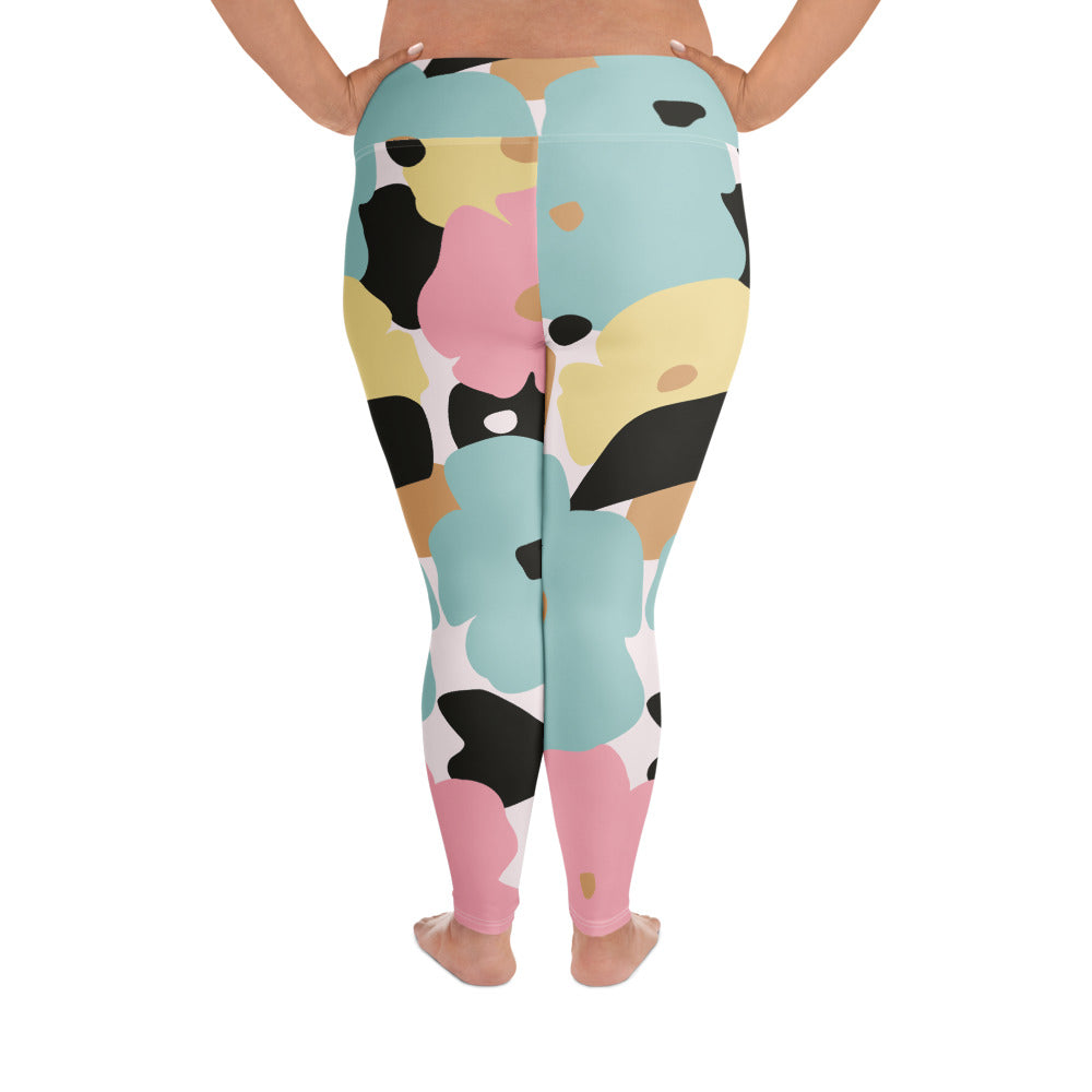 Legging grande taille pour femme – Fleuri, Pastel – Stretch, taille haute, séchage rapide