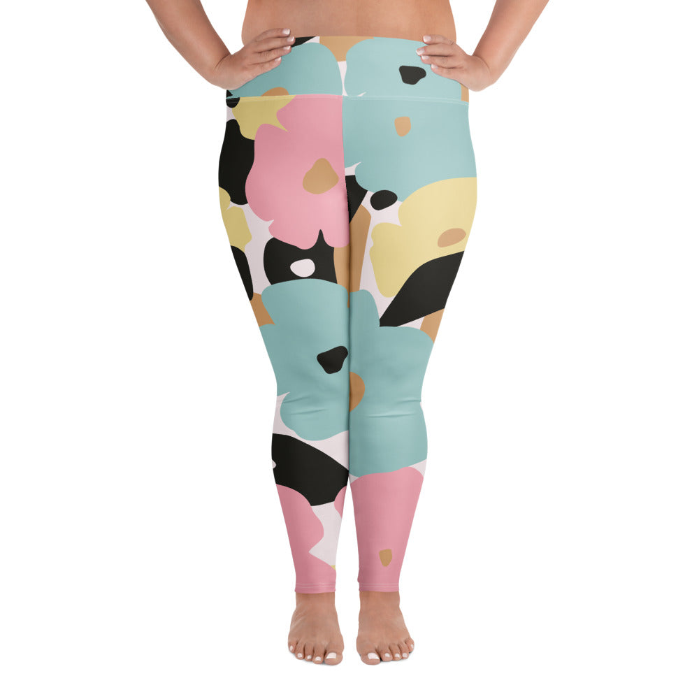 Legging grande taille pour femme – Fleuri, Pastel – Stretch, taille haute, séchage rapide