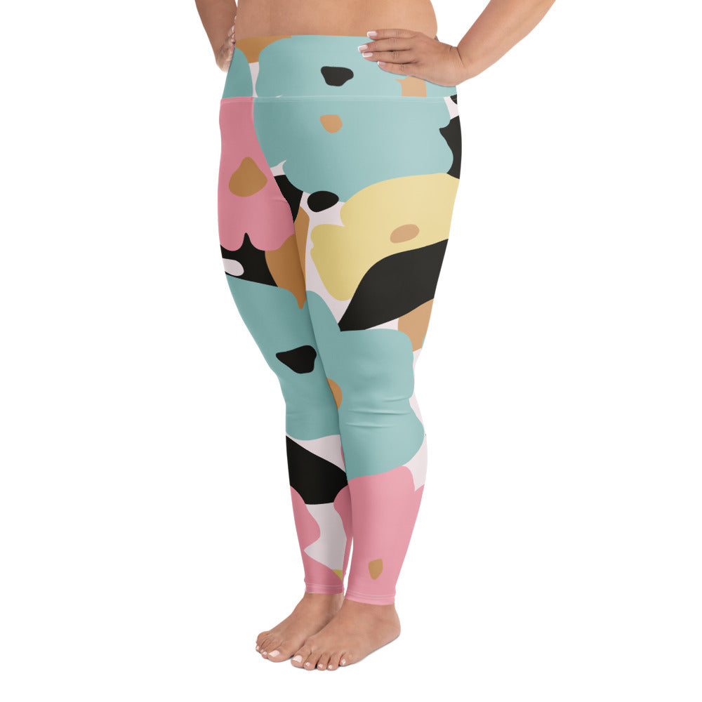 Legging grande taille pour femme – Fleuri, Pastel – Stretch, taille haute, séchage rapide