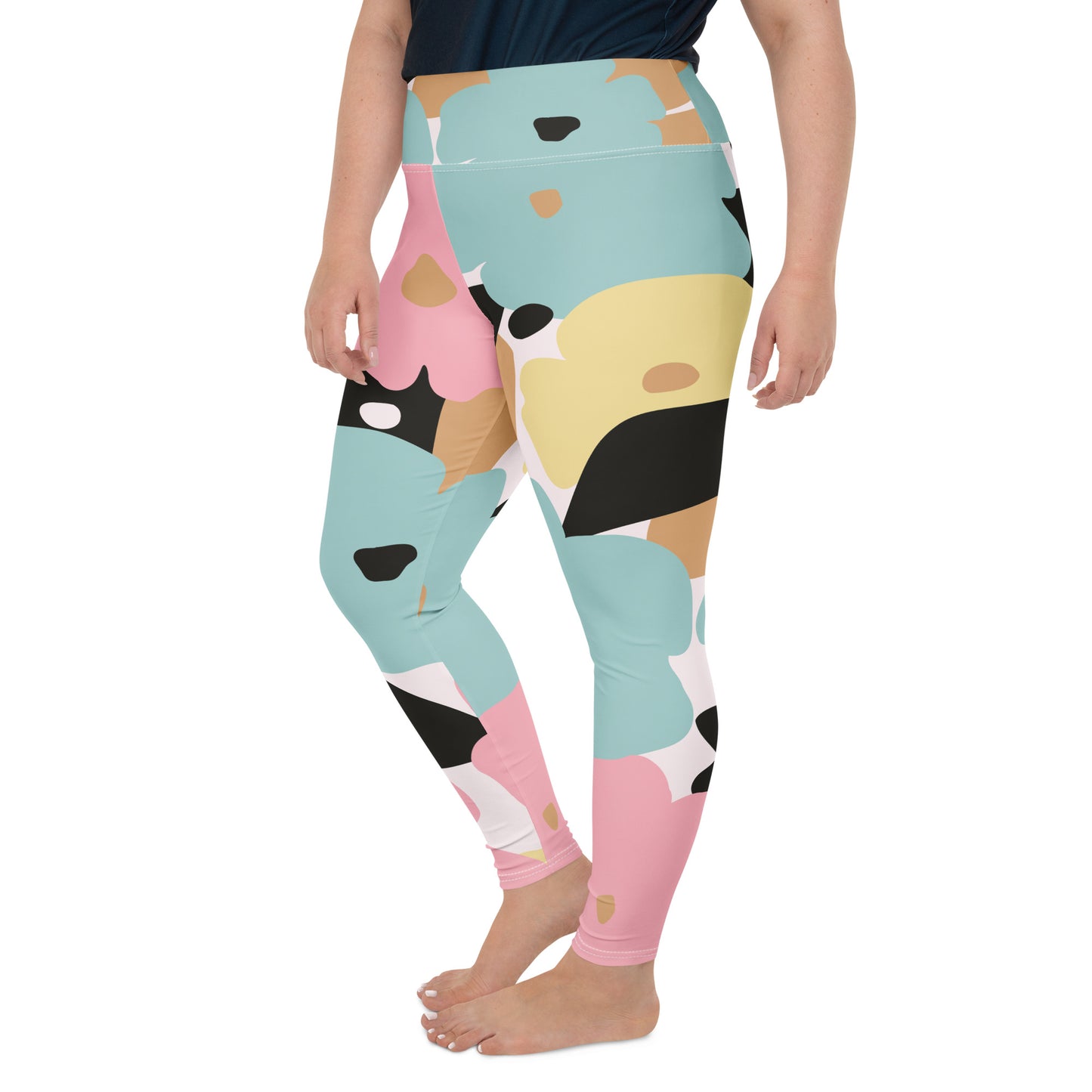 Legging grande taille pour femme – Fleuri, Pastel – Stretch, taille haute, séchage rapide