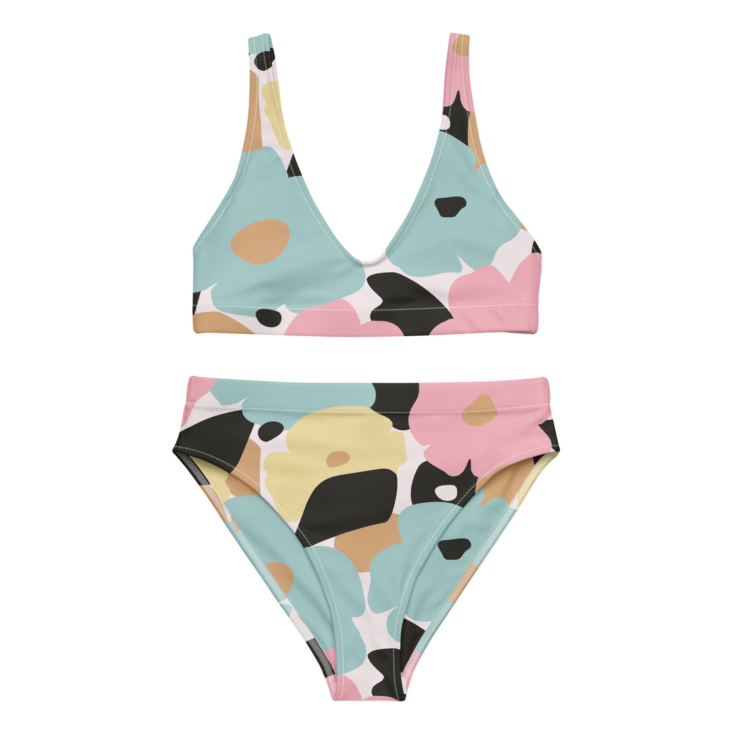 Bikini pour femme - Fleuri, Pastel – Deux pièces, éco-responsable, haut brassière & bas taille haute