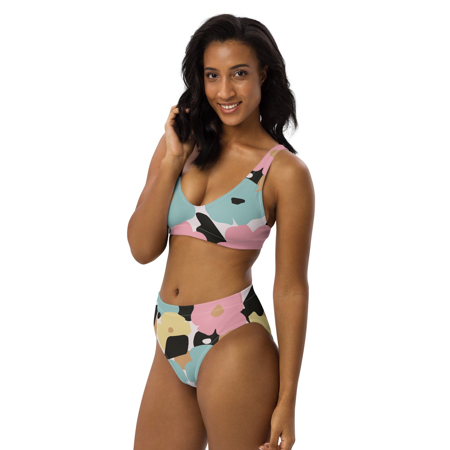Bikini pour femme - Fleuri, Pastel – Deux pièces, éco-responsable, haut brassière & bas taille haute