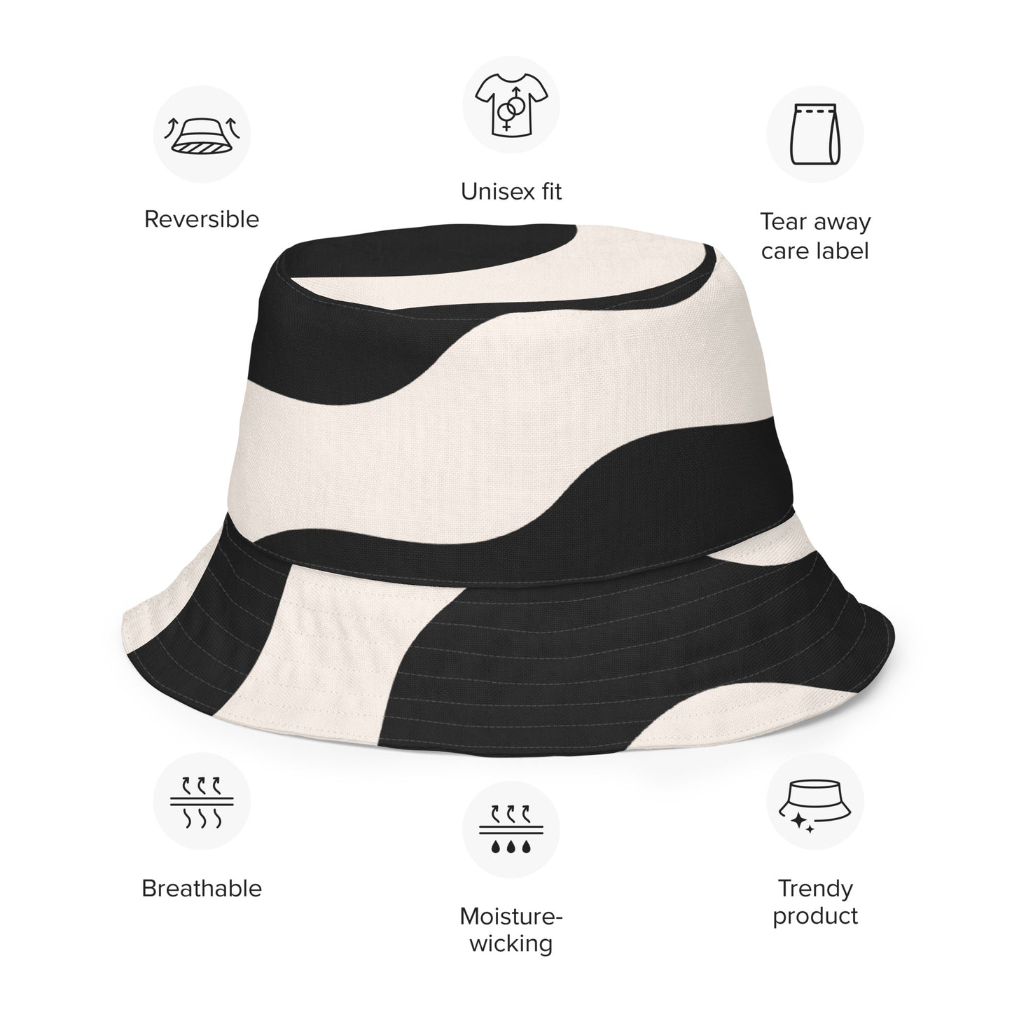 Bob réversible unisexe - Beige et Noir – Léger, respirant et 2-en-1 – Graphique Minimaliste