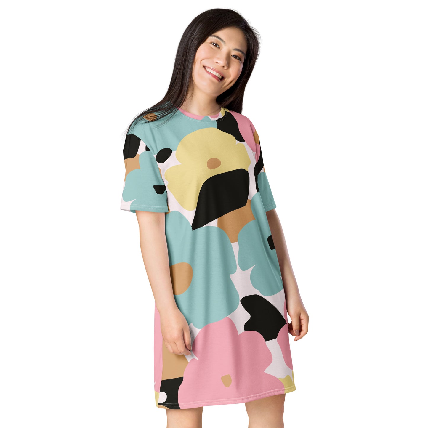 Robe t-shirt pour femme – Fleuri, Pastel – Coupe décontractée & style urbain - Minimaliste