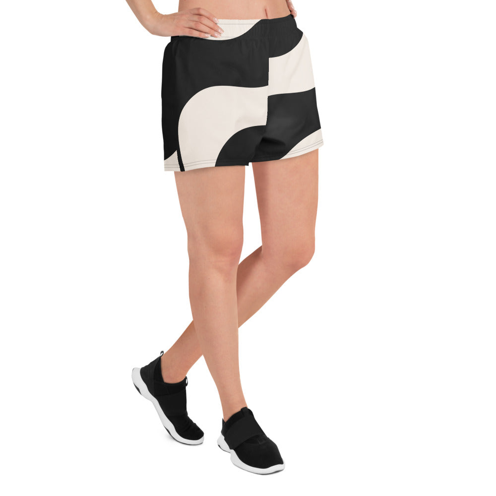 Short de sport pour femme – Beige & Noir – Polyester recyclé, léger & respirant  – Graphique Minimaliste