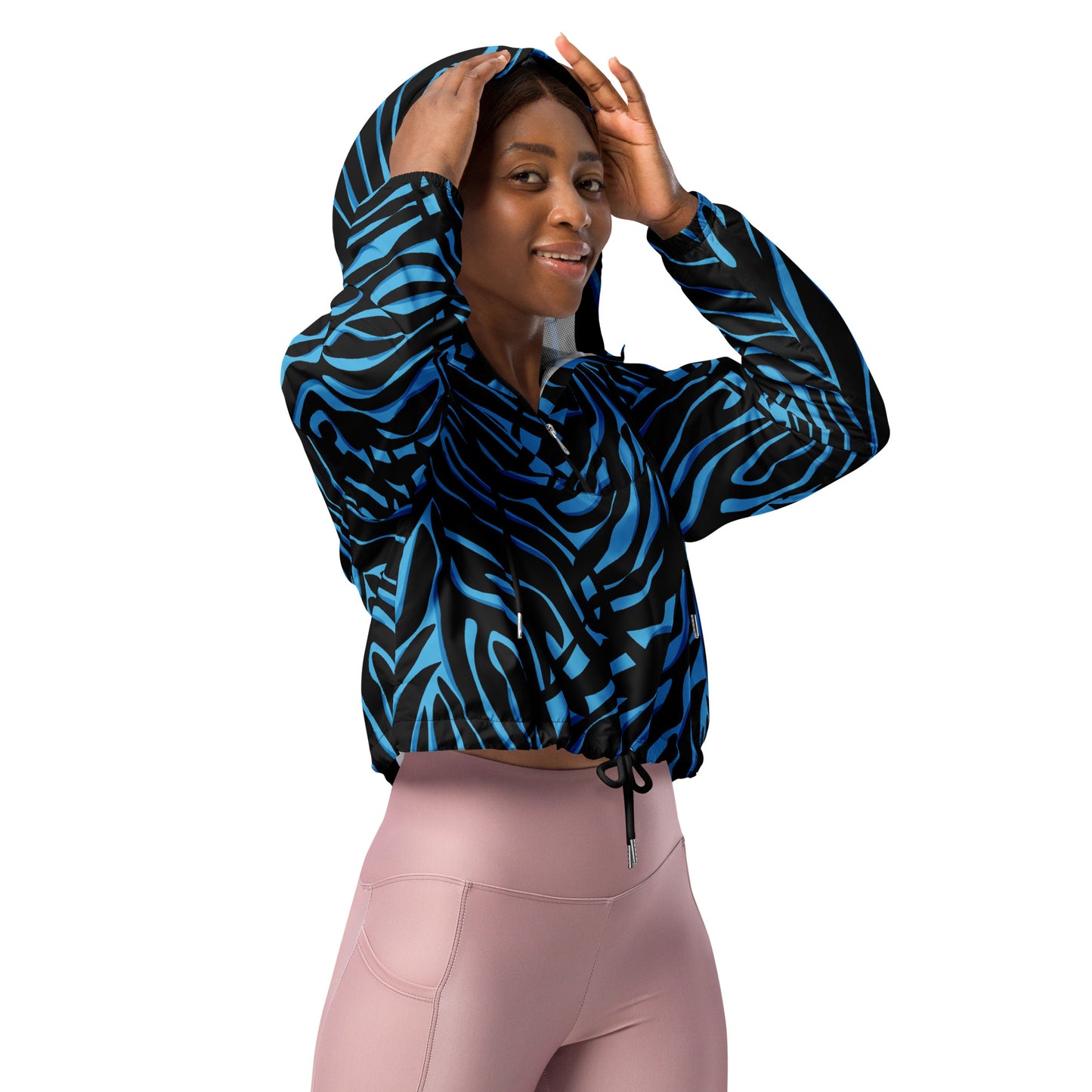Veste coupe-vent pour femme courte - Bleu et Noir – Crop top imperméable, respirant, Imprimé Animal
