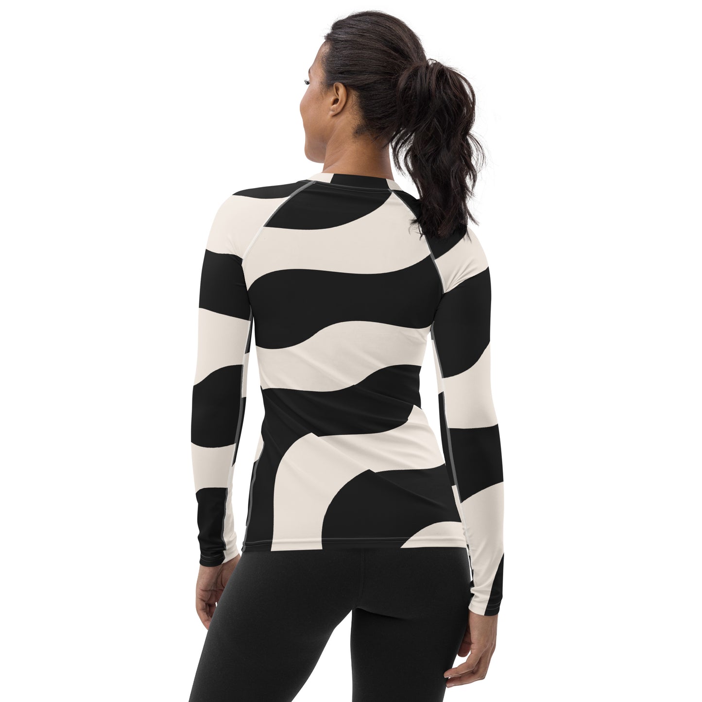 Rash guard pour femme – Beige & Noir – Anti-UV*, séchage rapide, respirant – Graphique Minimaliste