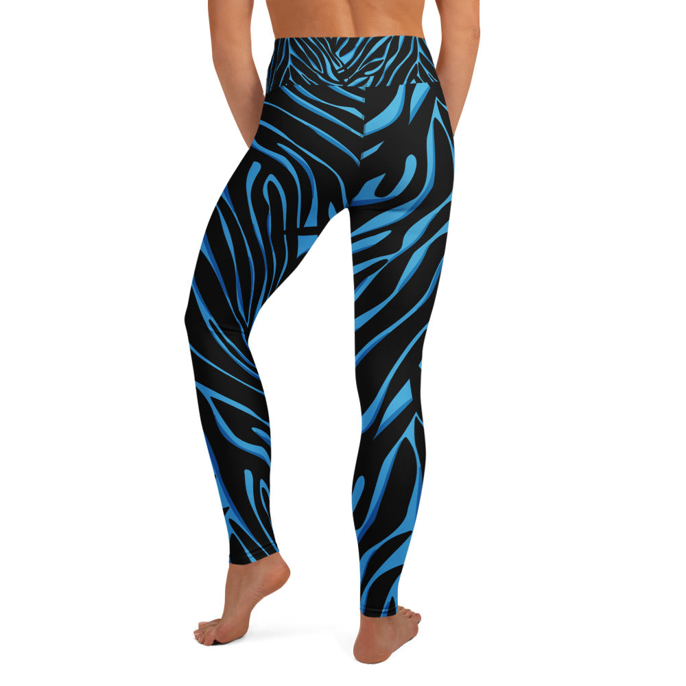 Legging de yoga pour femme – Bleu & Noir – Stretch, taille haute, séchage rapide – Imprimé Animal