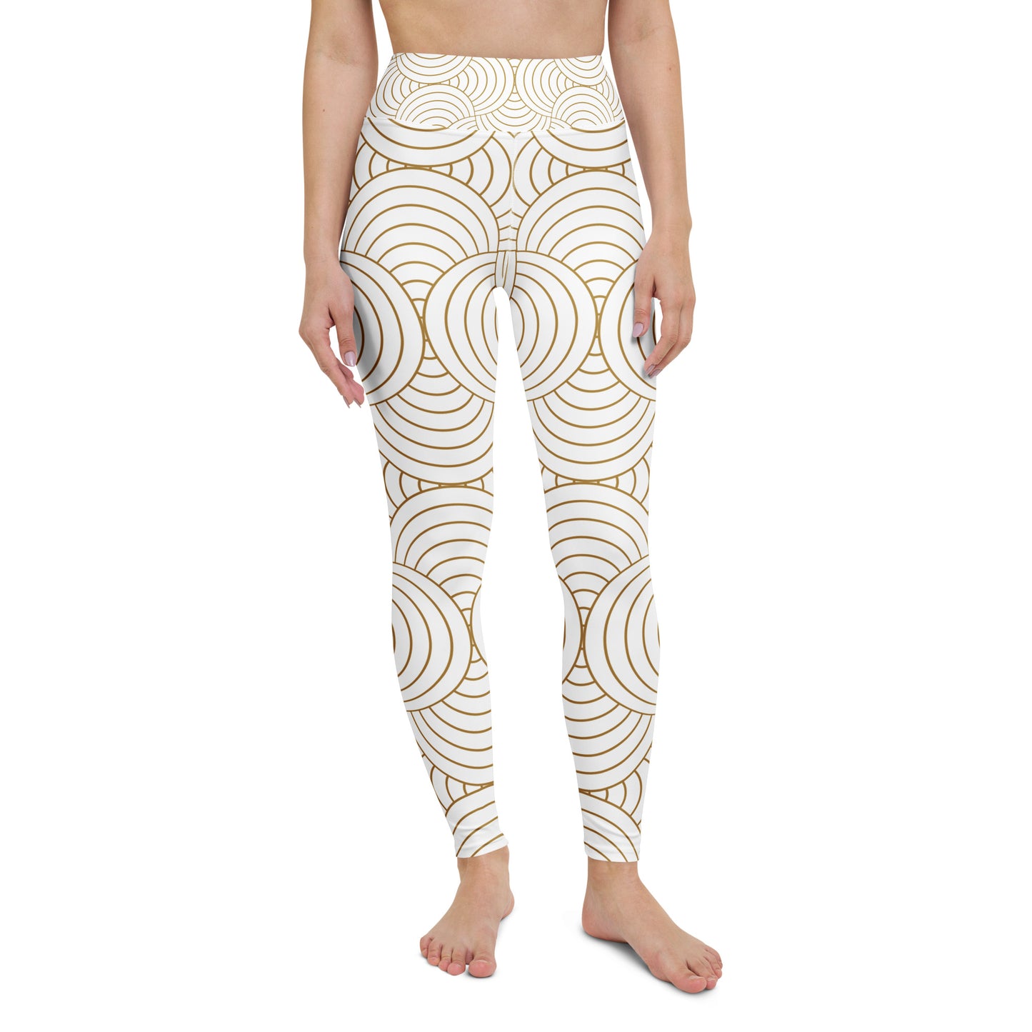 Legging de yoga pour femme – Blanc & Or – Stretch, taille haute, séchage rapide – Graphique Minimaliste