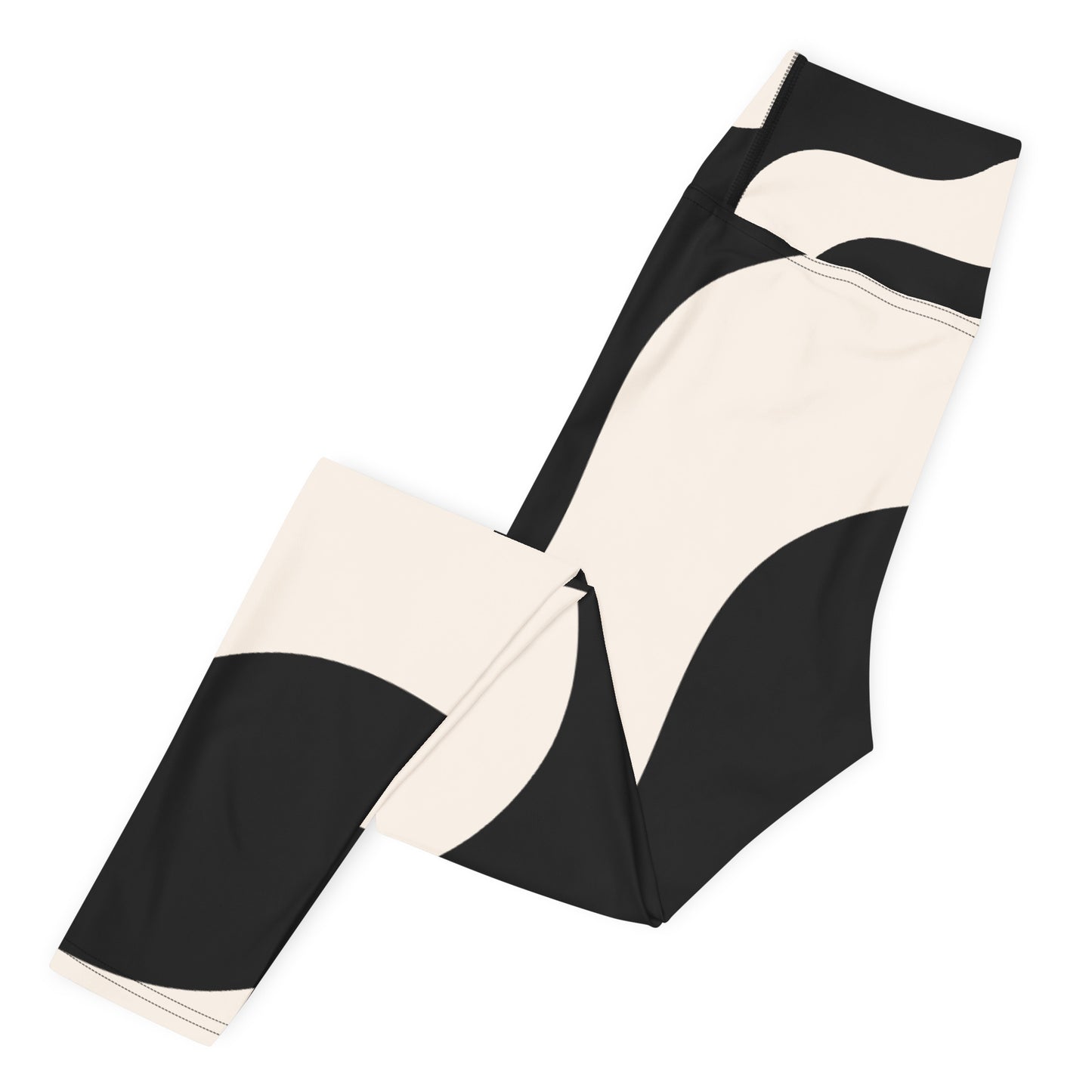 Legging de yoga pour femme – Beige & Noir – Stretch, taille haute, séchage rapide – Graphique Minimaliste