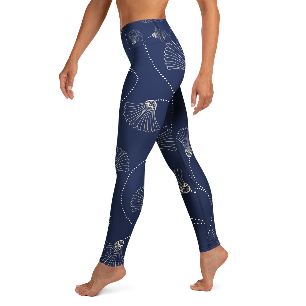 Legging de yoga pour femme – Bleu, Fleuri – Stretch, taille haute, séchage rapide – Minimaliste