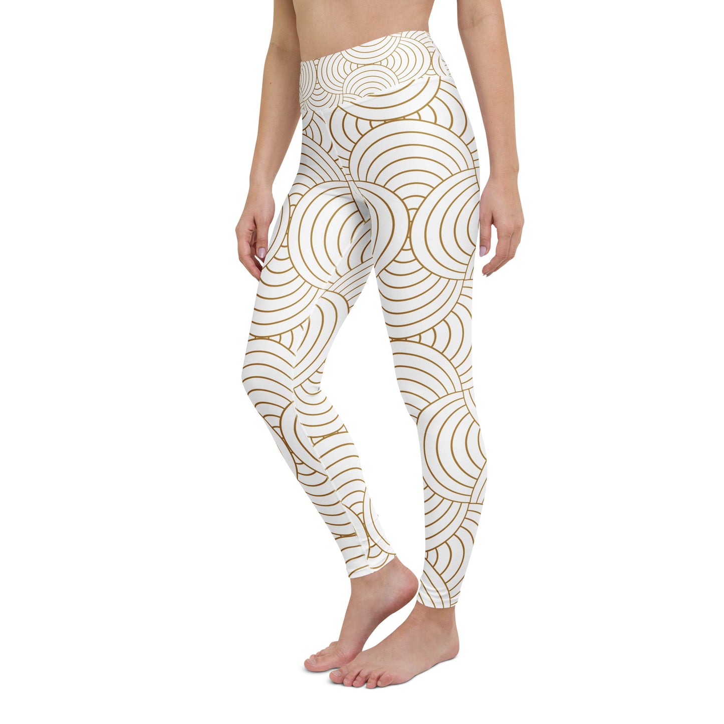 Legging de yoga pour femme – Blanc & Or – Stretch, taille haute, séchage rapide – Graphique Minimaliste