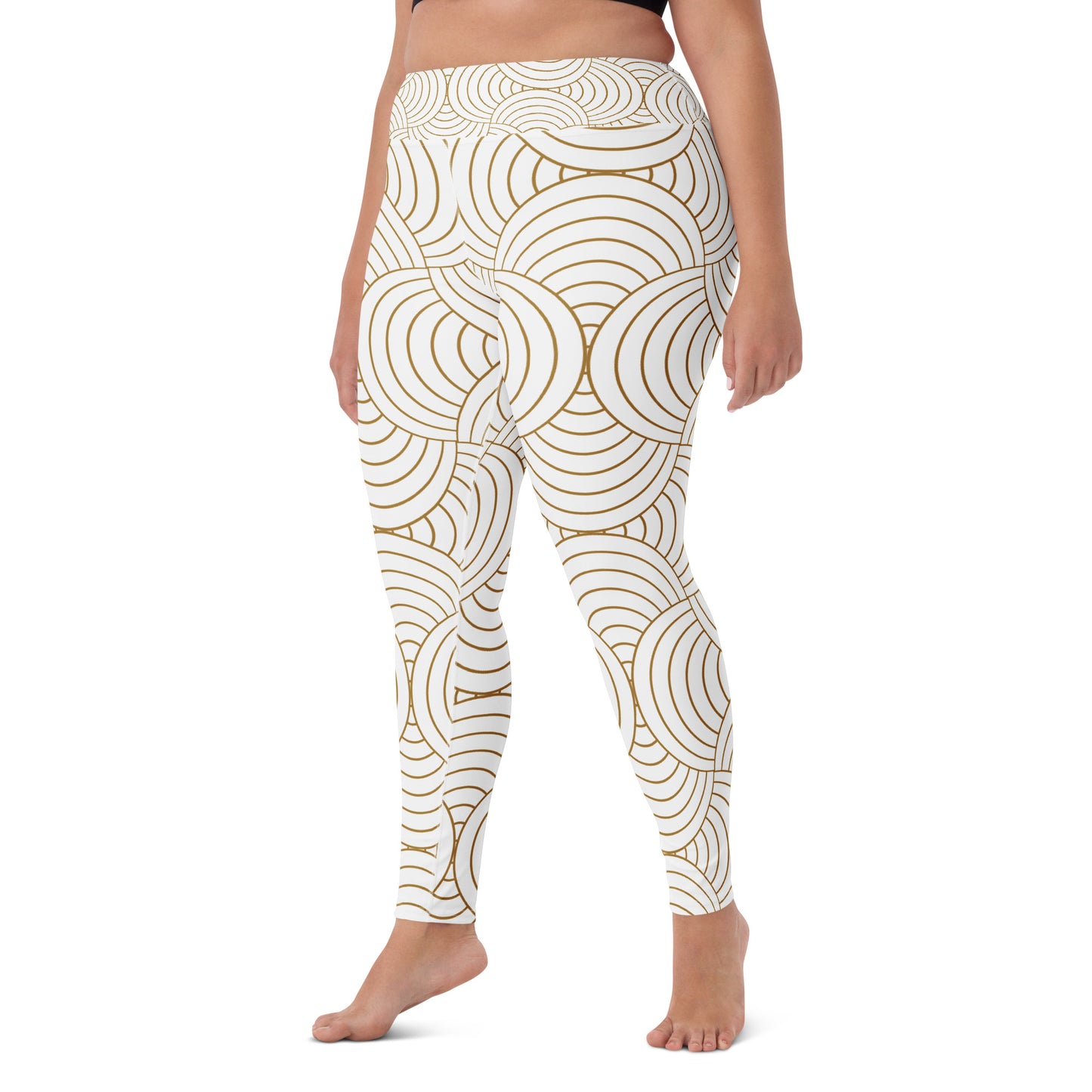 Legging de yoga pour femme – Blanc & Or – Stretch, taille haute, séchage rapide – Graphique Minimaliste