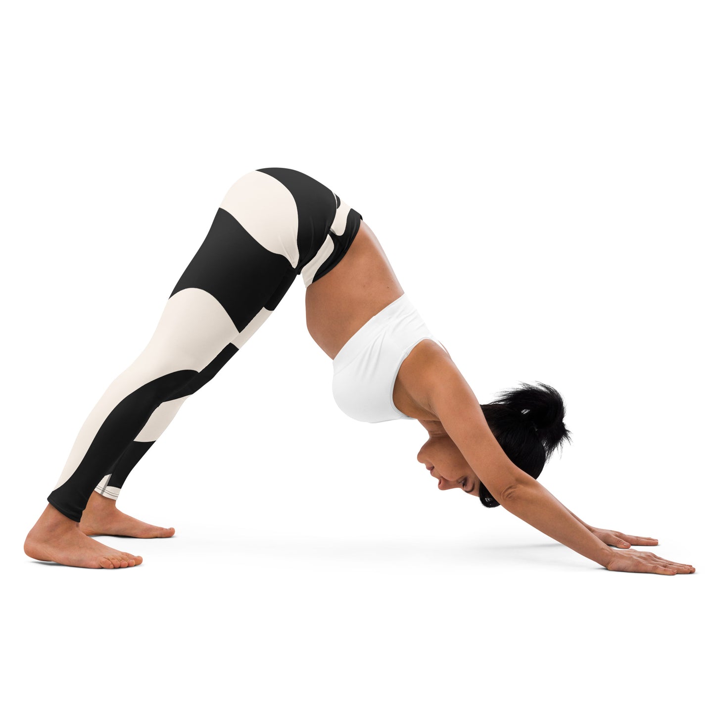 Legging de yoga pour femme – Beige & Noir – Stretch, taille haute, séchage rapide – Graphique Minimaliste