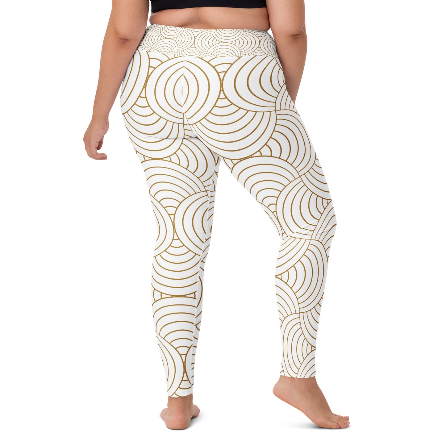 Legging de yoga pour femme – Blanc & Or – Stretch, taille haute, séchage rapide – Graphique Minimaliste