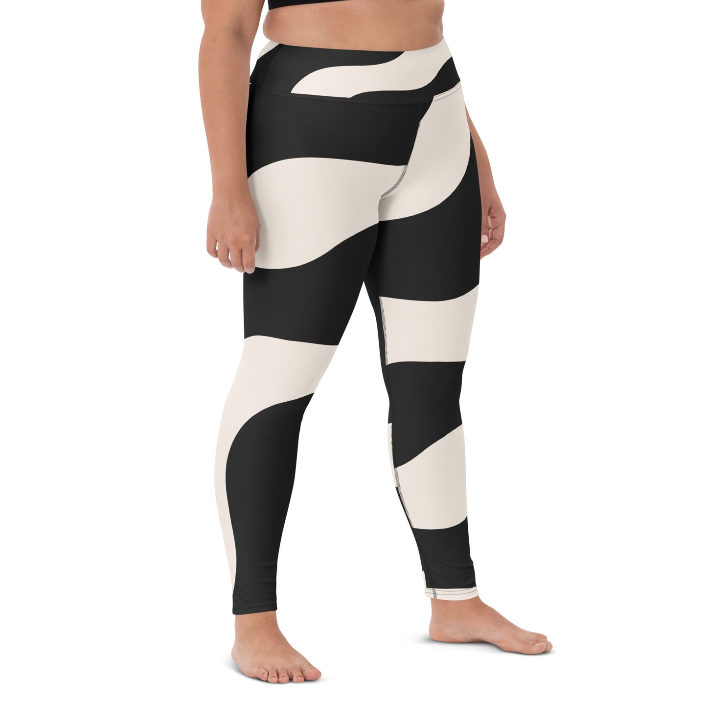 Legging de yoga pour femme – Beige & Noir – Stretch, taille haute, séchage rapide – Graphique Minimaliste
