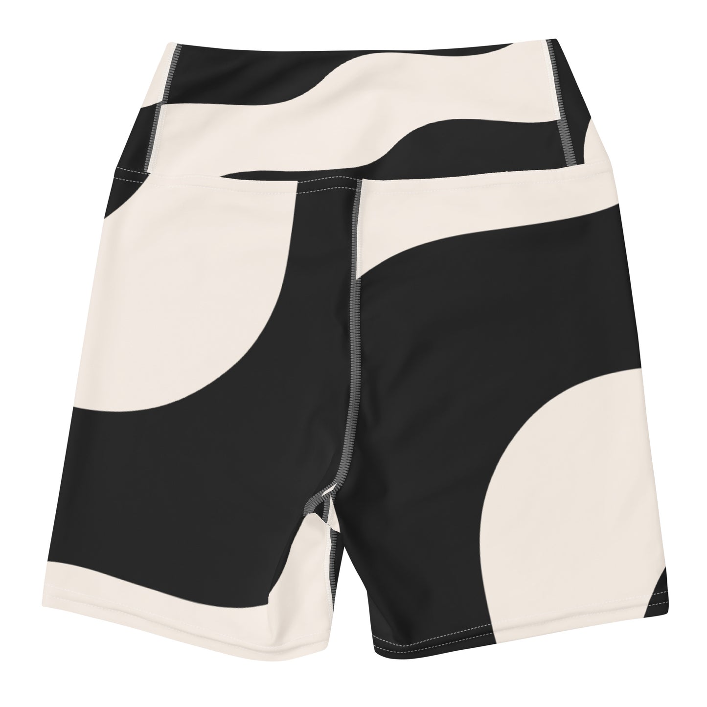 Short legging de yoga pour femme – Beige & Noir – Stretch, taille haute, séchage rapide – Graphique