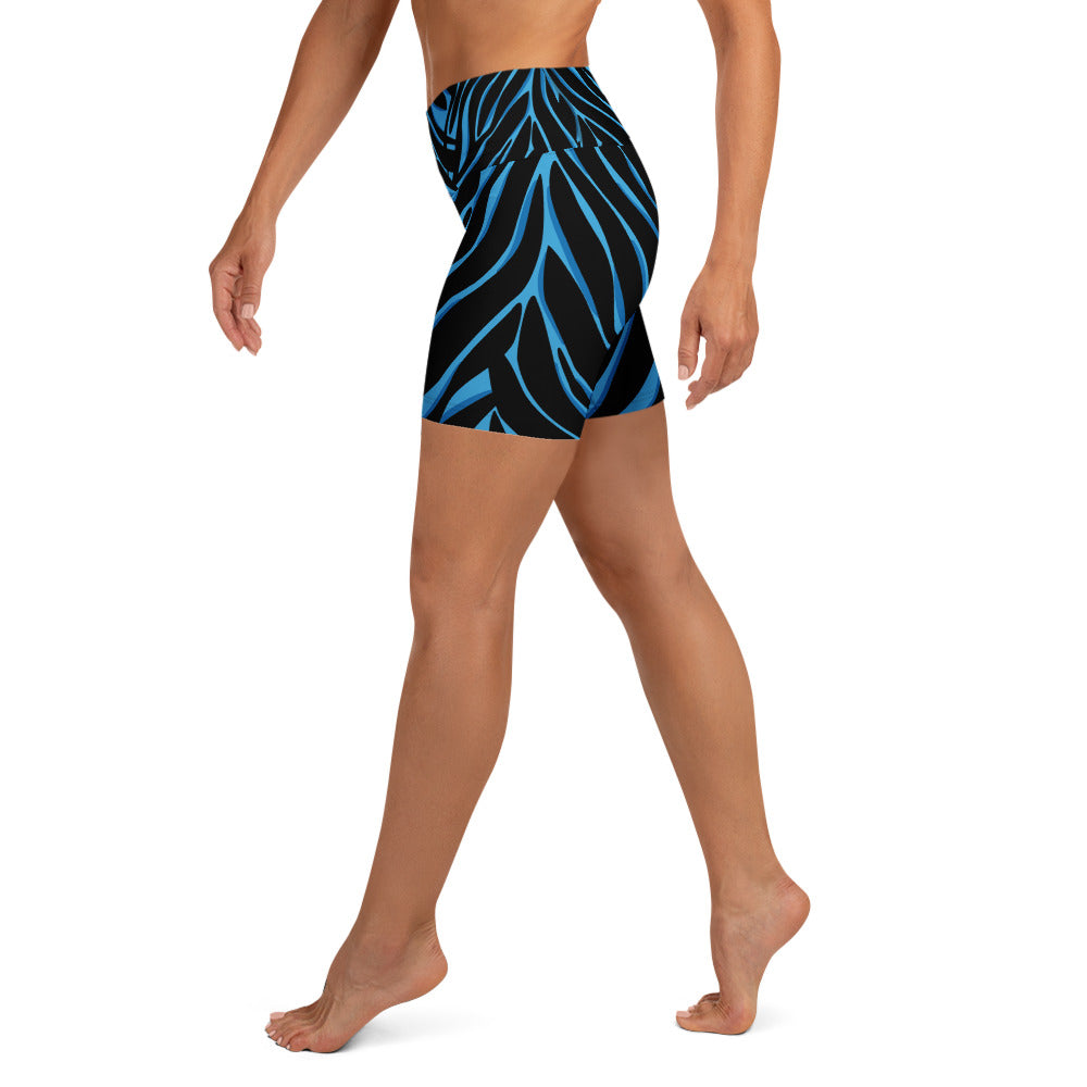 Short legging de yoga pour femme – Bleu & Noir – Stretch, taille haute, séchage rapide – Imprimé Animal