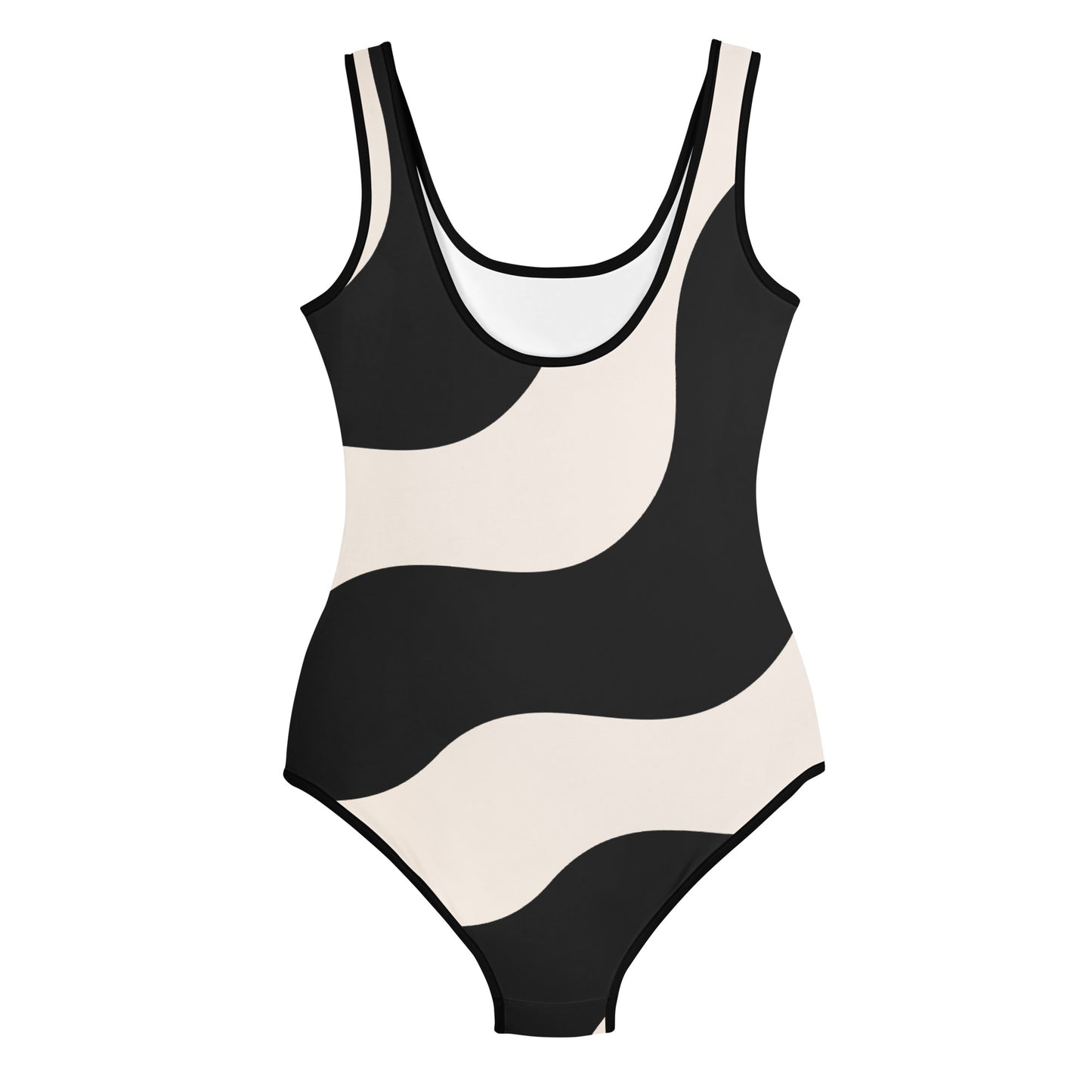 Maillot de bain 1 pièce pour fille ado – Beige & Noir – maintien & séchage rapide – Graphique