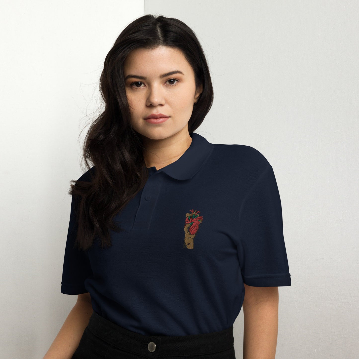 Polo pour femme à manches courtes – 100% coton piqué, motif brodé "Coeur Déjà Pris"