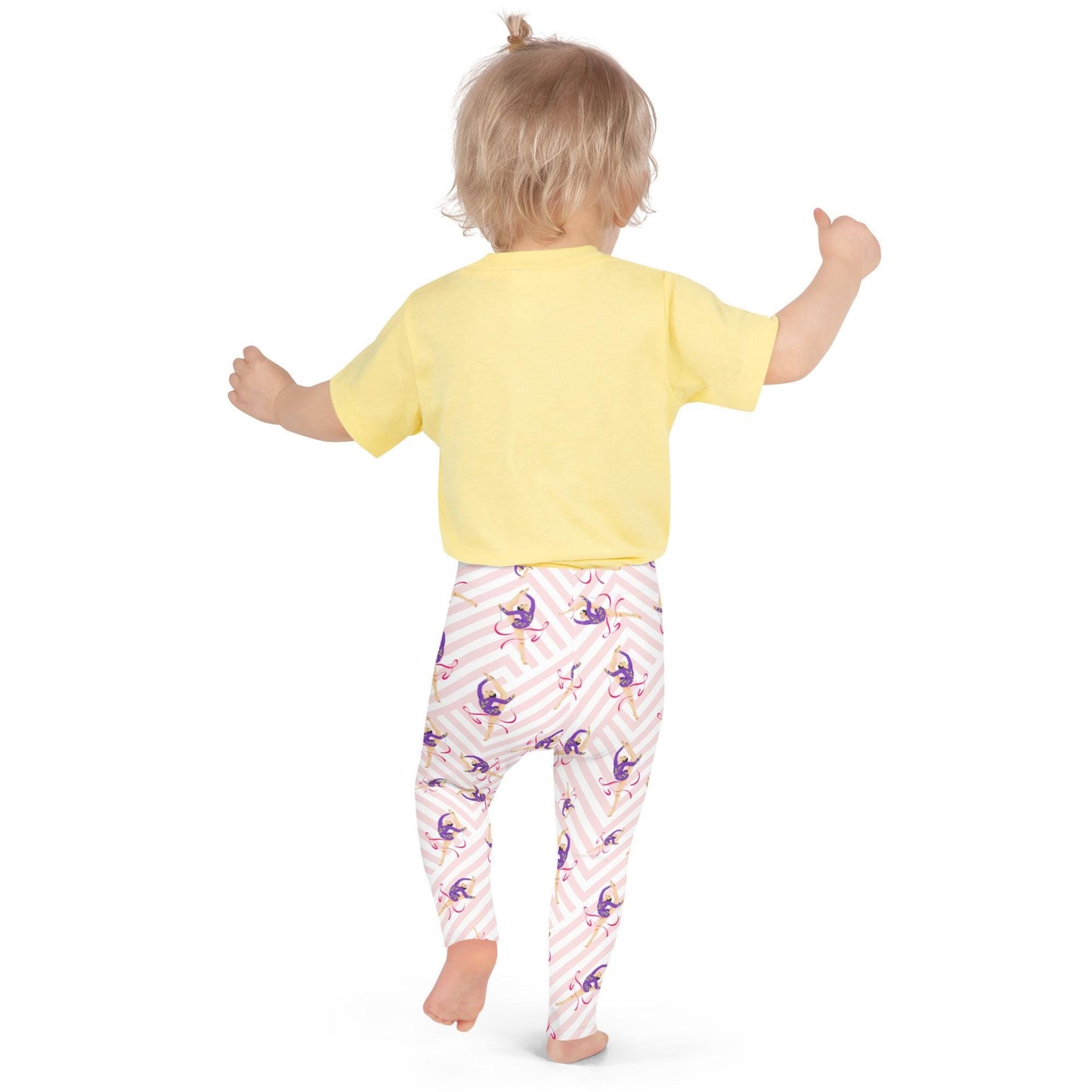 Legging pour petite fille – Blanc & Rose – Doux, extensible, toutes saisons – Motif Gymnaste Danseuse