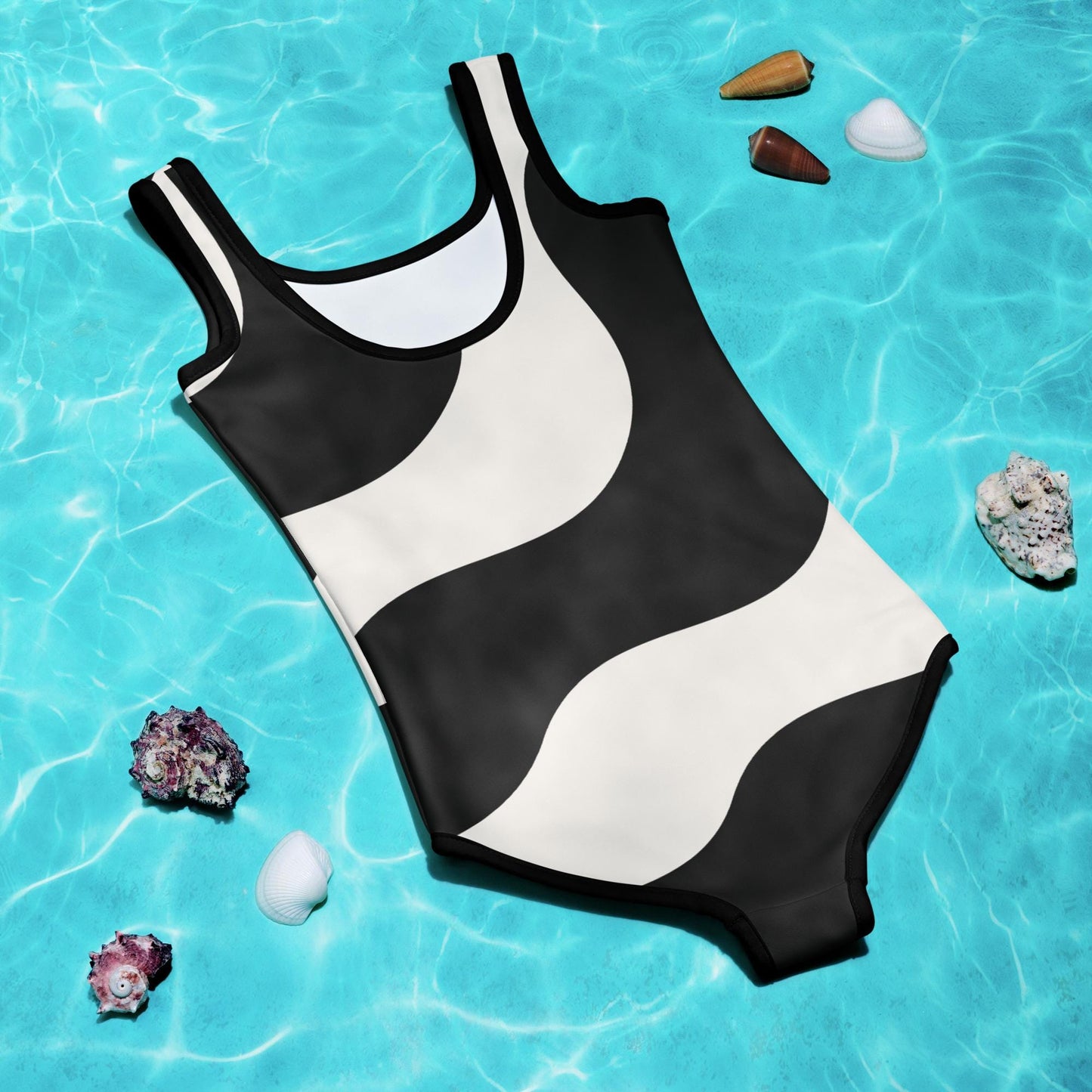 Maillot de bain 1 pièce pour petite fille – Beige & Noir – Confort, maintien & séchage rapide – Graphique