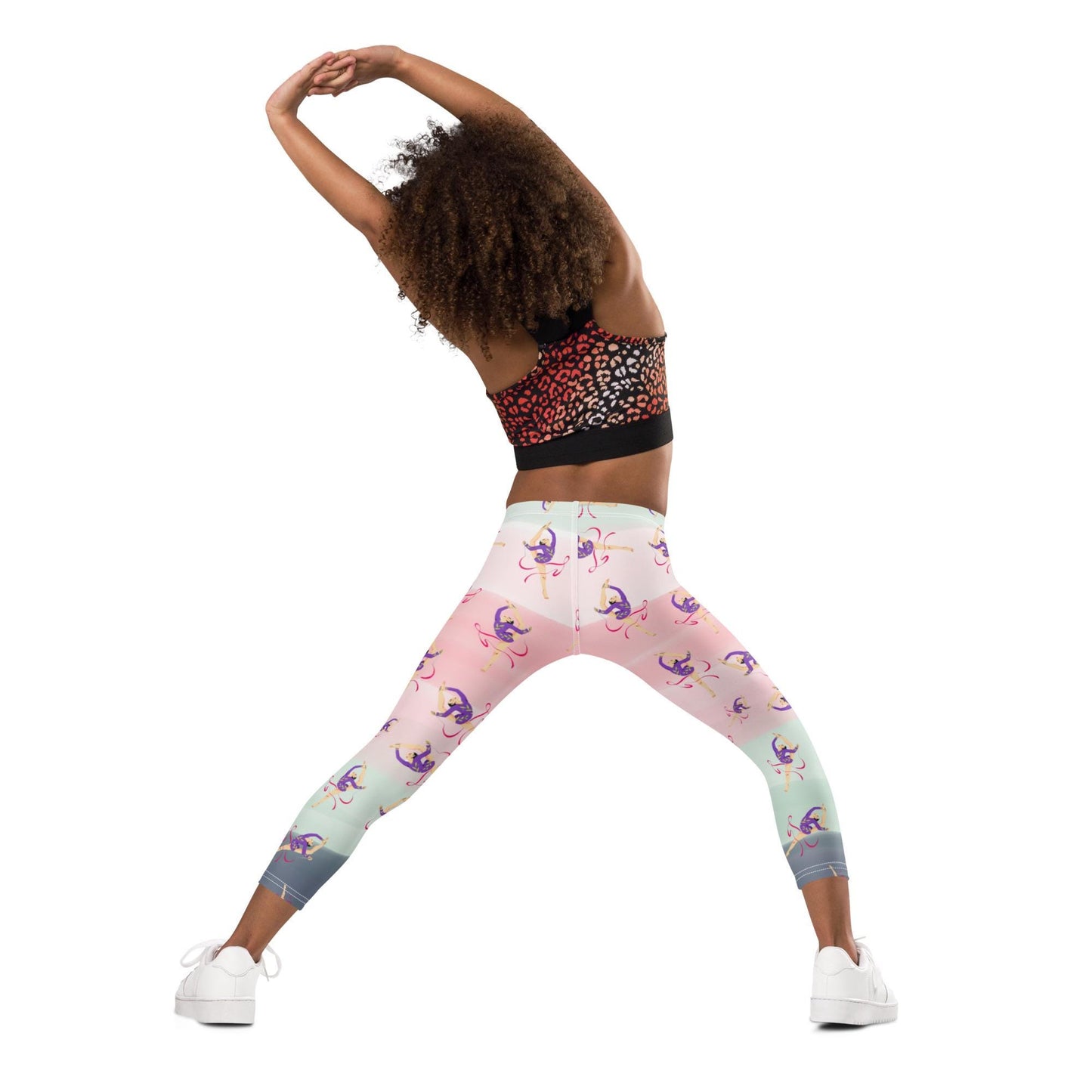 Legging pour petite fille – Dégragé Rose Kaki – Doux, extensible, toutes saisons – Motif Gymnaste Danseuse