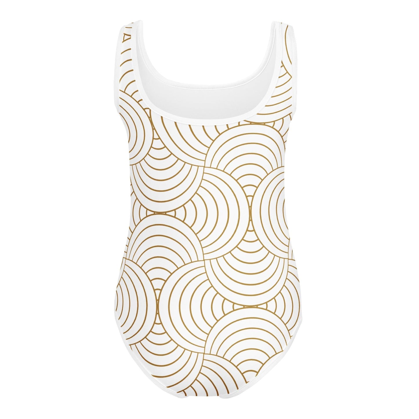 Maillot de bain 1 pièce pour petite fille – Blanc & Or – Confort, maintien & séchage rapide – Graphique
