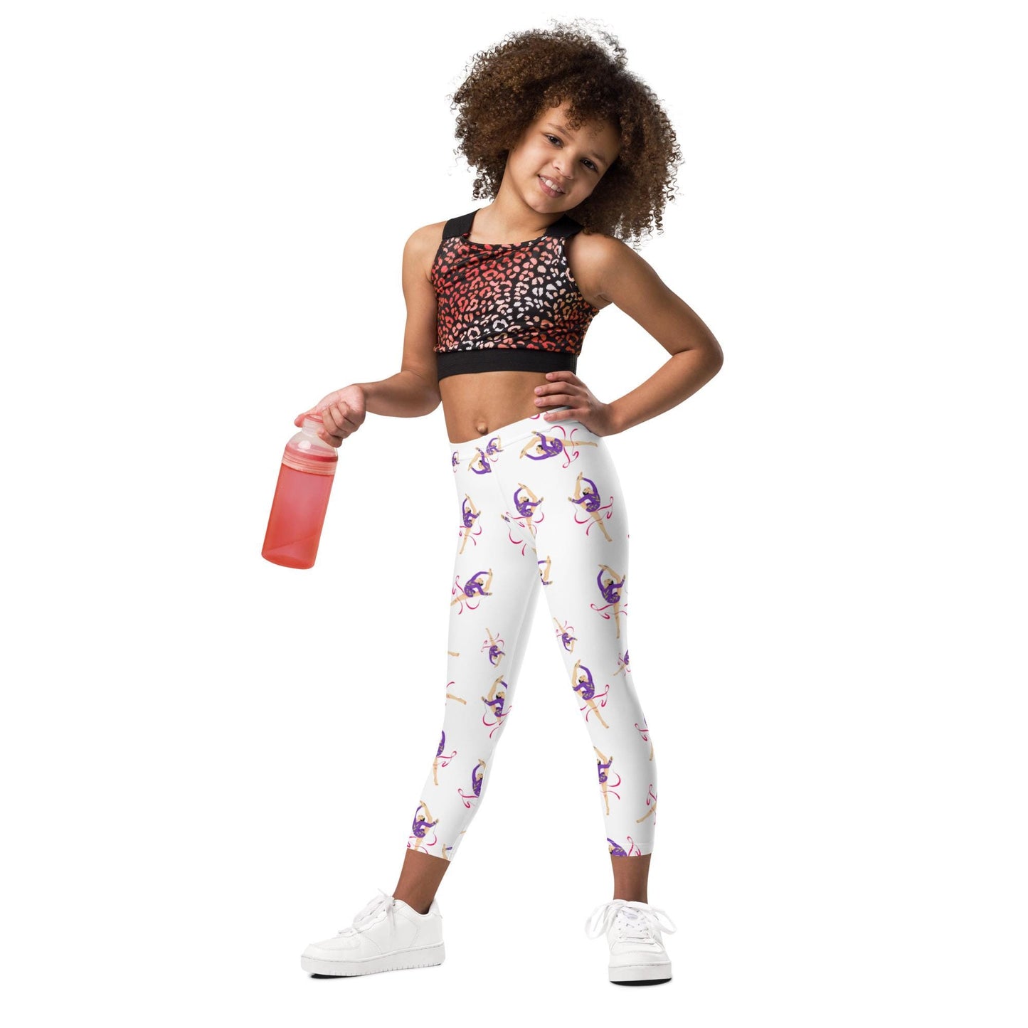 Legging pour petite fille – Blanc – Doux, extensible, toutes saisons – Motif Gymnaste Danseuse