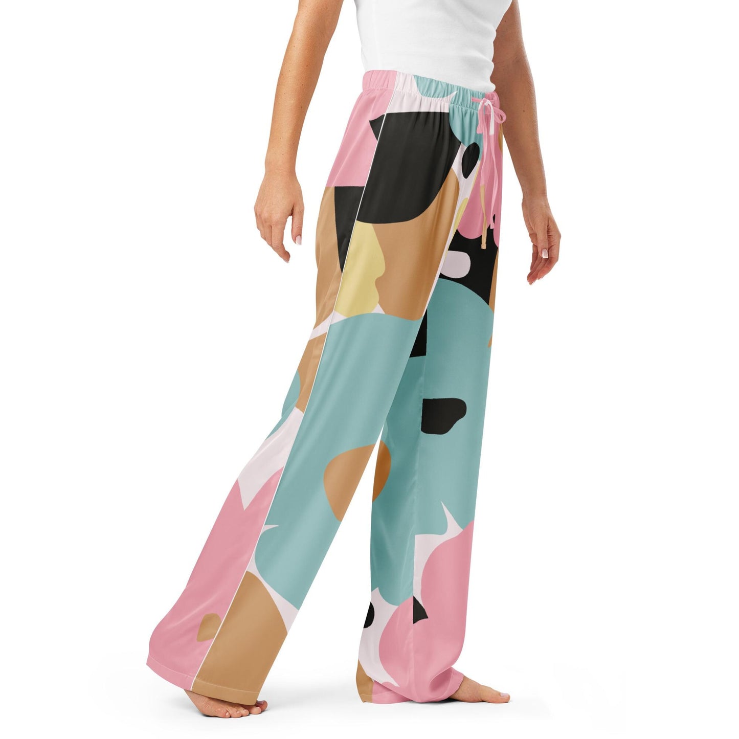 Pantalon de pyjama pour femme - Fleuri, Pastel – Taille haute, doux et confortable – Minimaliste