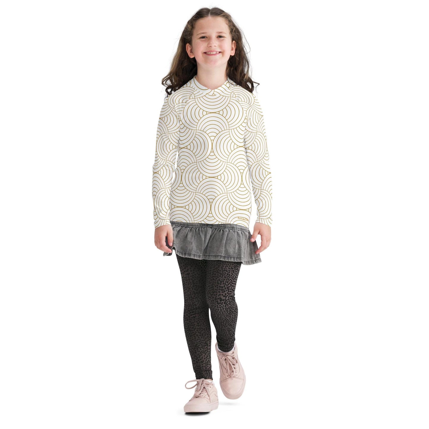 Rash guard pour fille ado – Blanc & Or – Compression légère, respirant & séchage rapide – Graphique